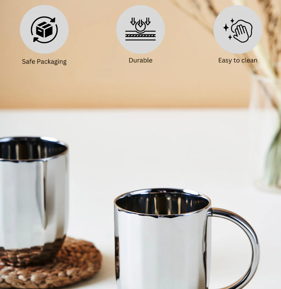 Dome Luxury Stainless Steel Coffee Mugs | Set of 2 - Image 10