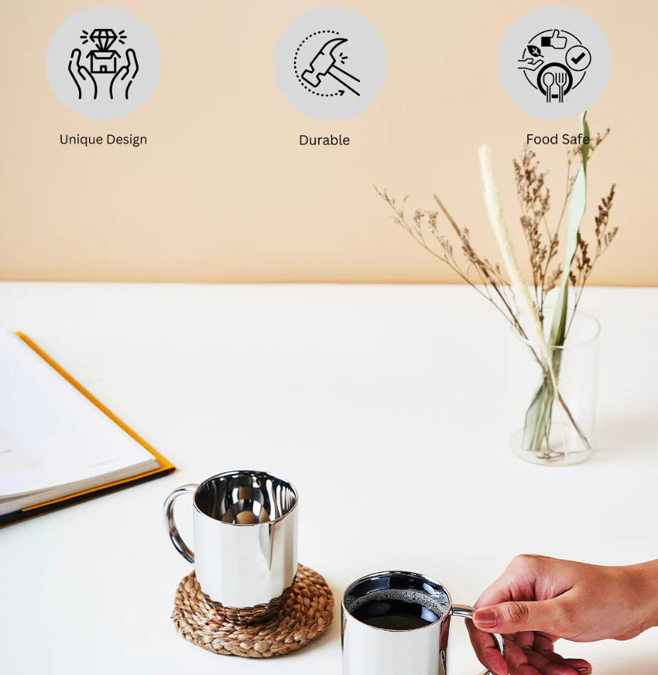 Dome Luxury Stainless Steel Coffee Mugs | Set of 2 - Image 9