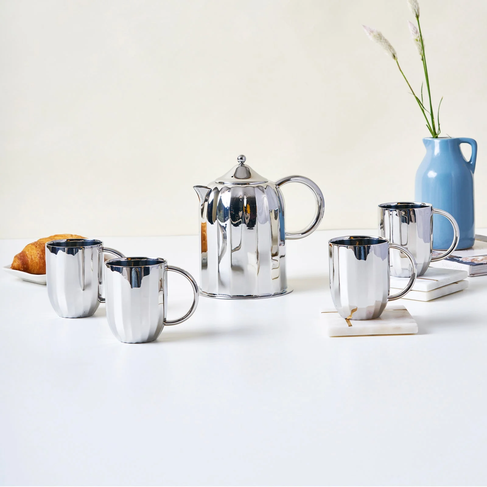 Luxury Dome Stainless Steel Coffee Mug & Pot Set - Image 5