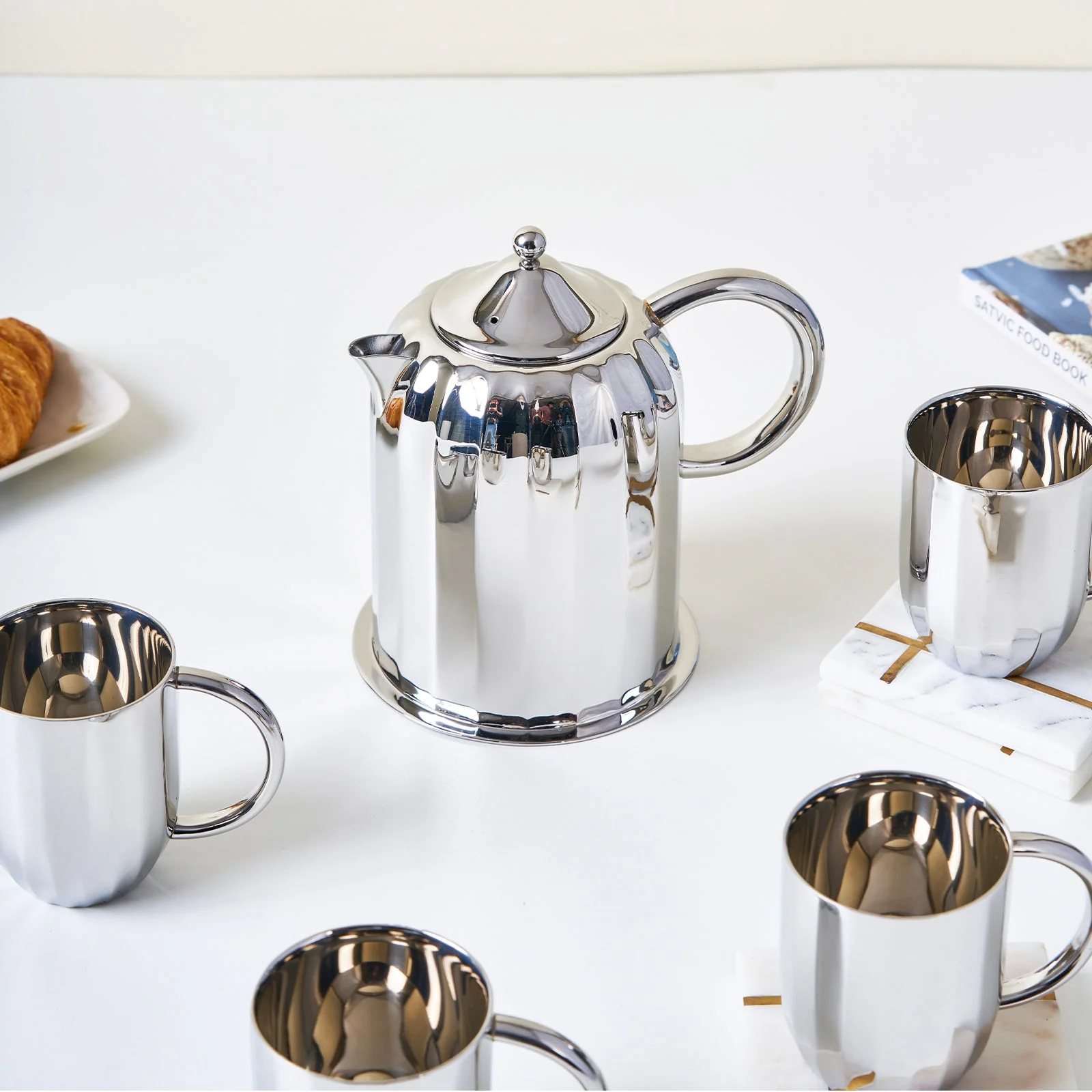 Luxury Dome Stainless Steel Coffee Mug & Pot Set - Image 6