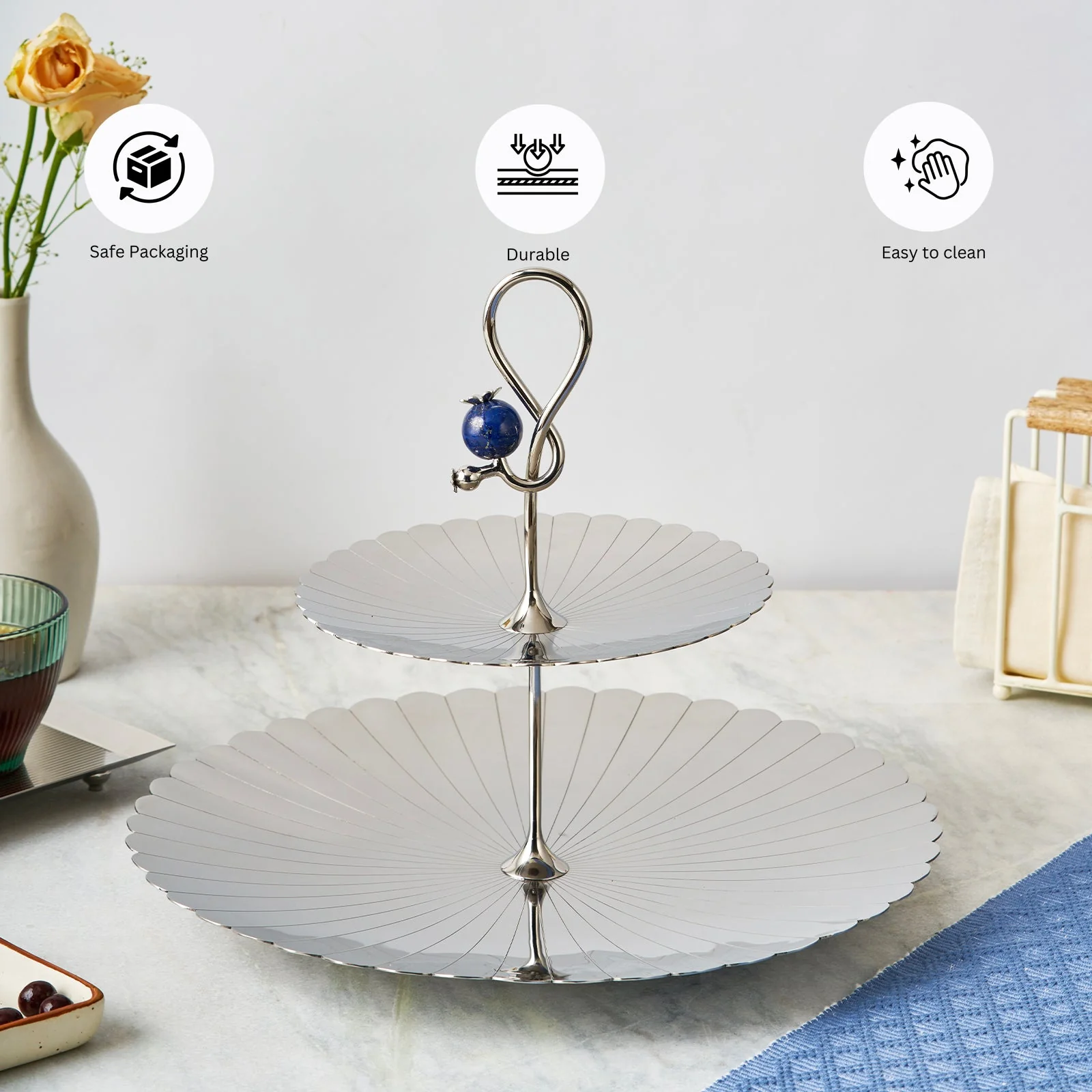 Poppy Pole 2 Tier Platter with Lapiz Lazuli Stone - Image 7