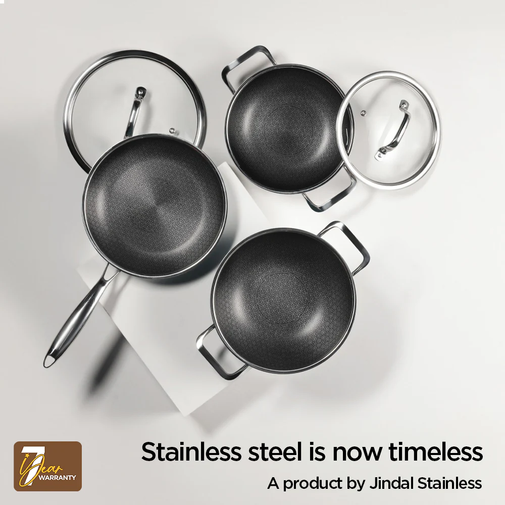 Stainless Steel Triply Frypan 26 cm (2.1 Ltr) Etched Nonstick with Rivetless Stay Cool Handle + Vented Glass Lid - Image 6